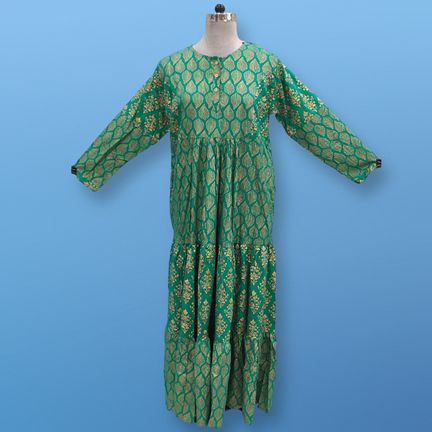 S/M Juhi Golden Printed Rayon Dress 57" Long Jalabiya