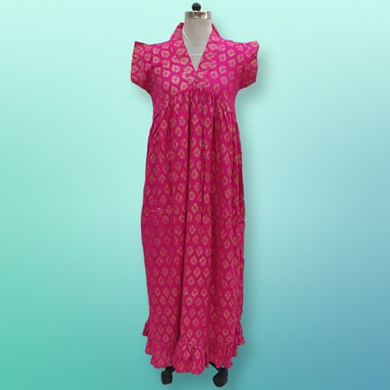 XS-S Amani Gold Cotton Dress 54" Short Sleeves Jalabiya