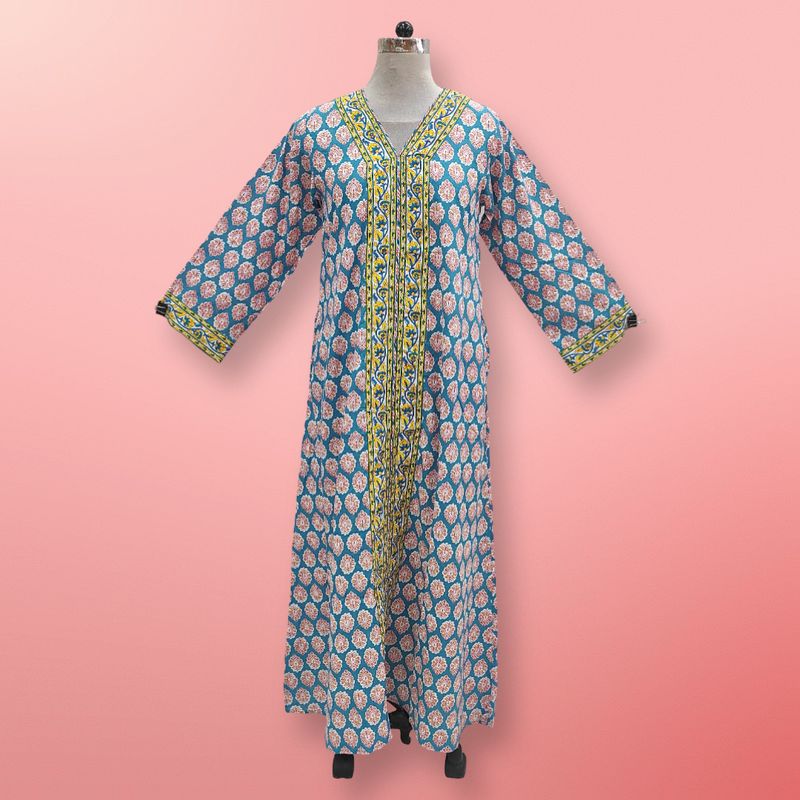 L/XL Aafia Printed Cotton Dress 56" Long Jalabiya
