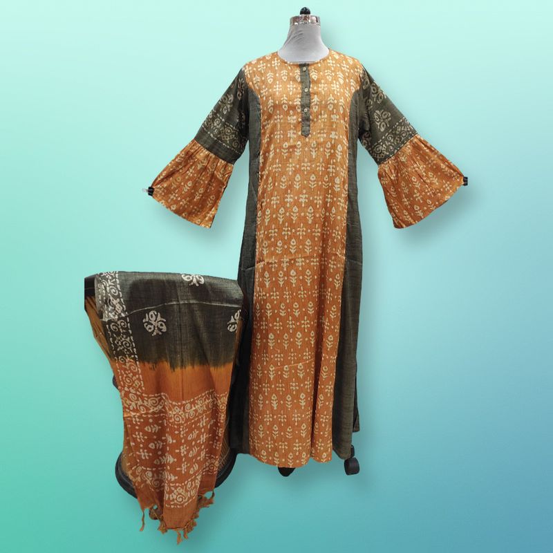 L/XL Cotton Printed Marry Dress 56" Long Jalabiya With Sheila