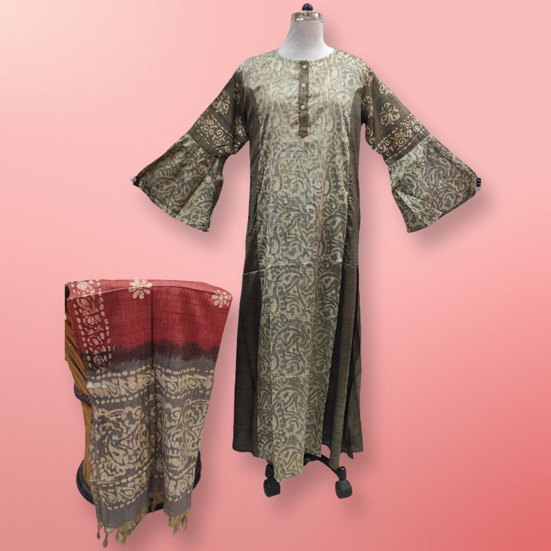 L/XL Cotton Printed Marry Dress 56" Long Jalabiya With Sheila