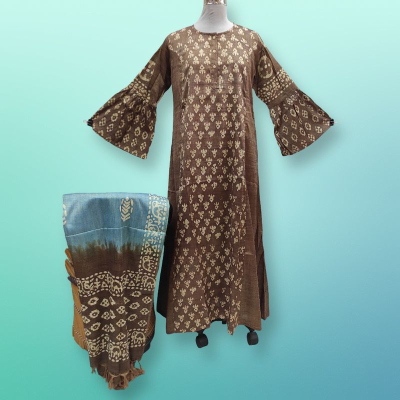 L/XL Cotton Printed Marry Dress 56" Long Jalabiya With Sheila