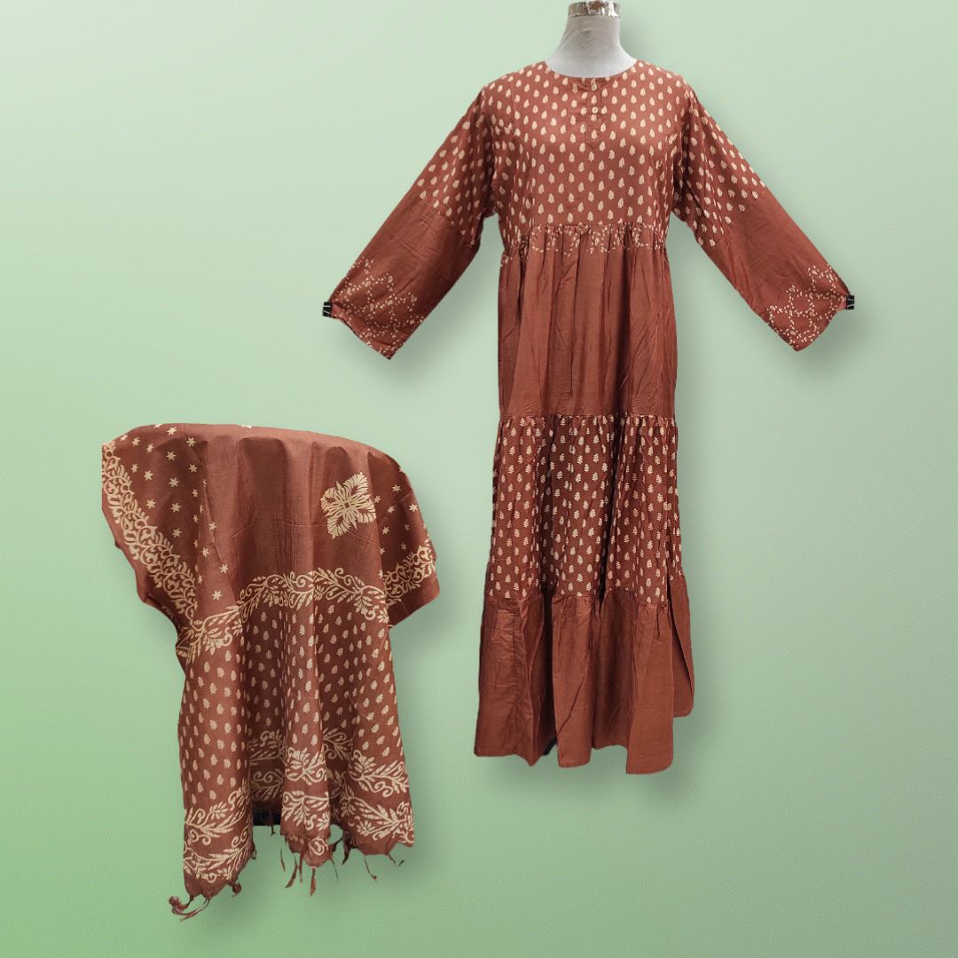 L/XL Cotton Printed Juhi Dress 56" Long Jalabiya With Sheila