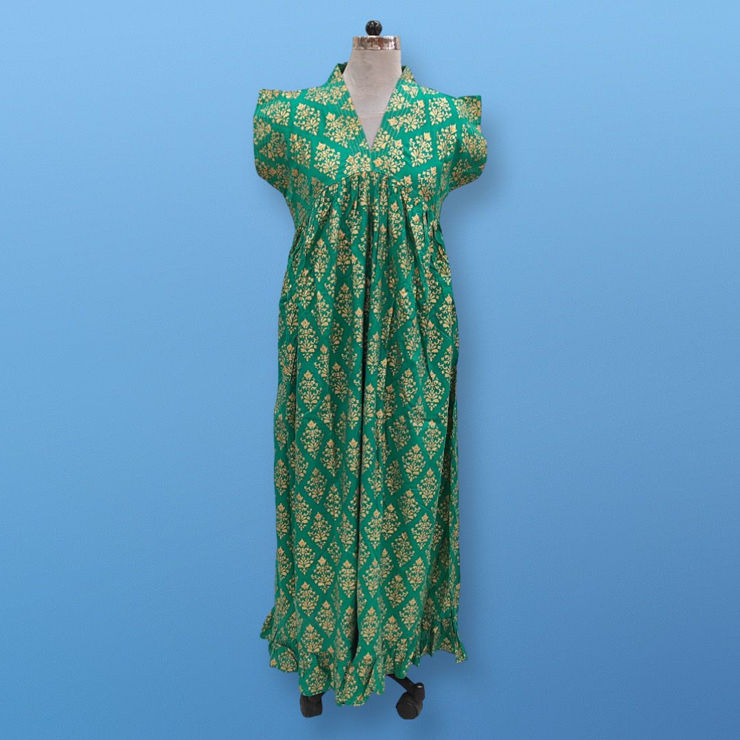 2XL/3XL Amani Gold Cotton Dress 57" Short Sleeves Jalabiya