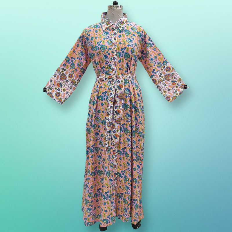 S/M Tansy Printed Cotton Dress 57"Long Jalabiya