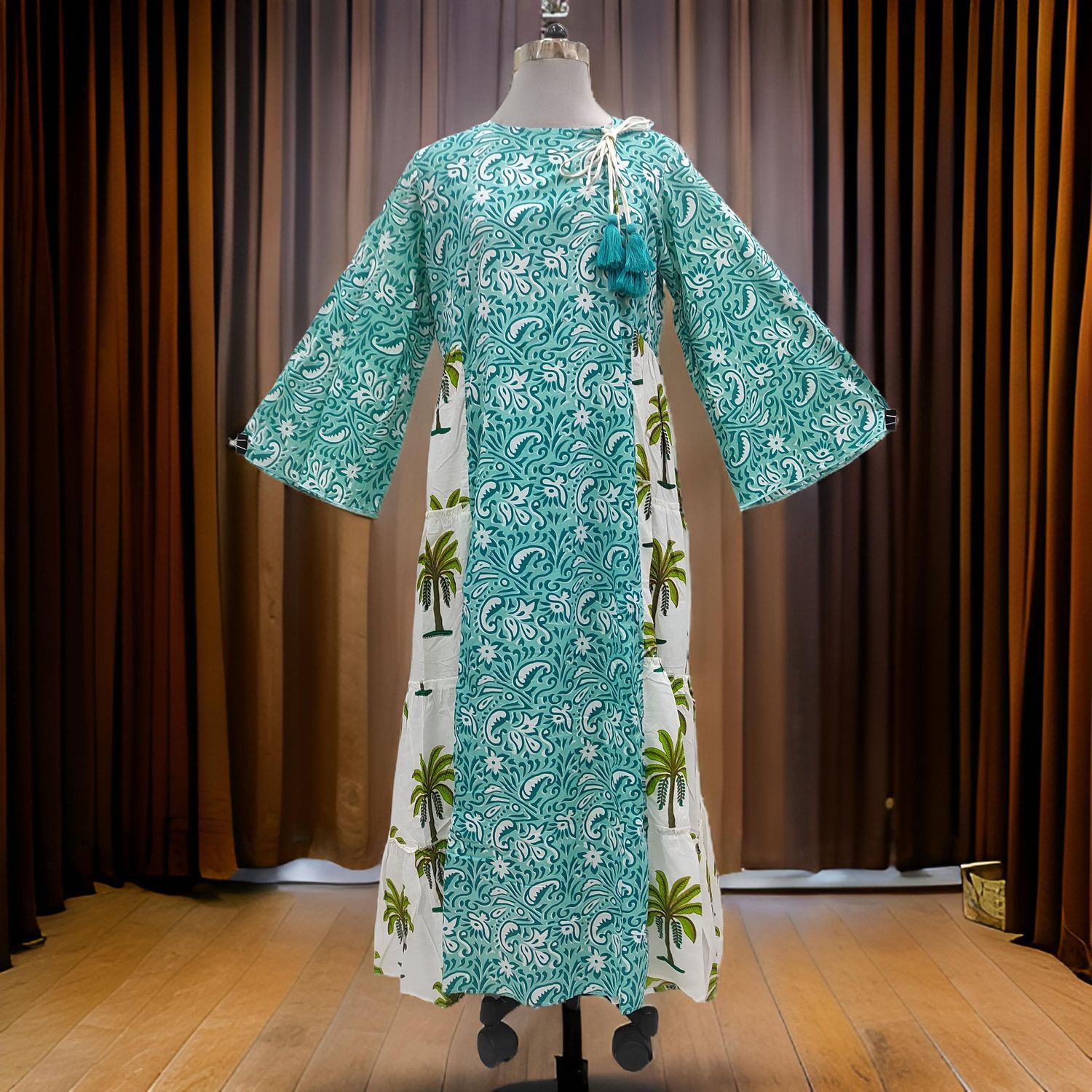 L/XL Cinderella Printed Cotton Dress 57" Long Jalabiyas