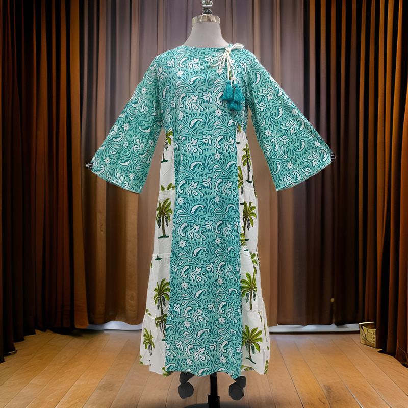 L/XL Cinderella Printed Cotton Dress 57" Long Jalabiyas