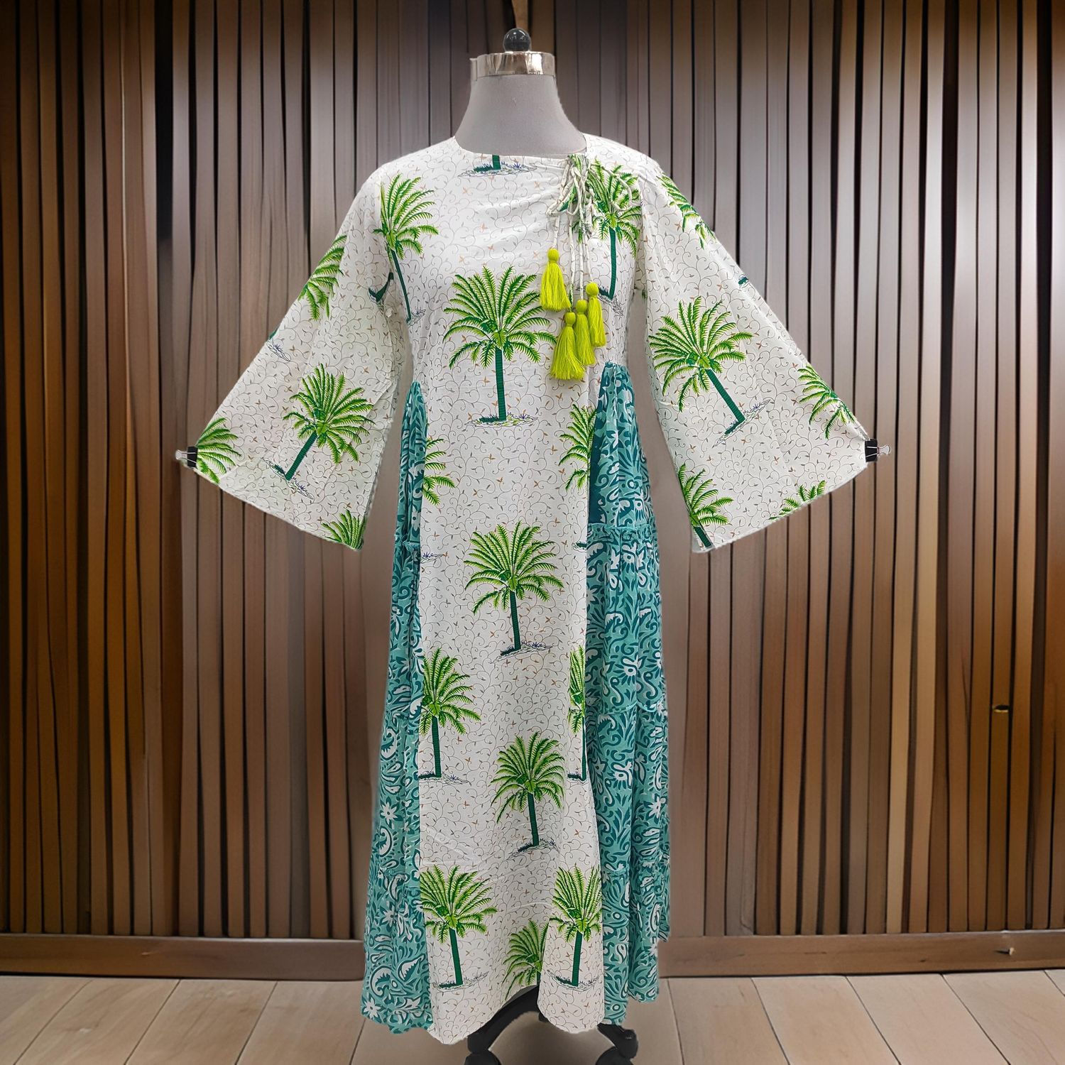 L/XL Cinderella Printed Cotton Dress 57" Long Jalabiyas