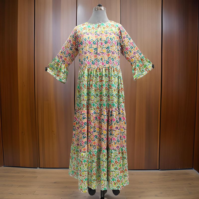 S/M Satin Moon Printed Cotton Dress 57" Long Jalabiya