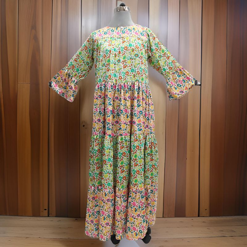 L/XL Satin Moon Printed Cotton Dress 57" Long Jalabiya