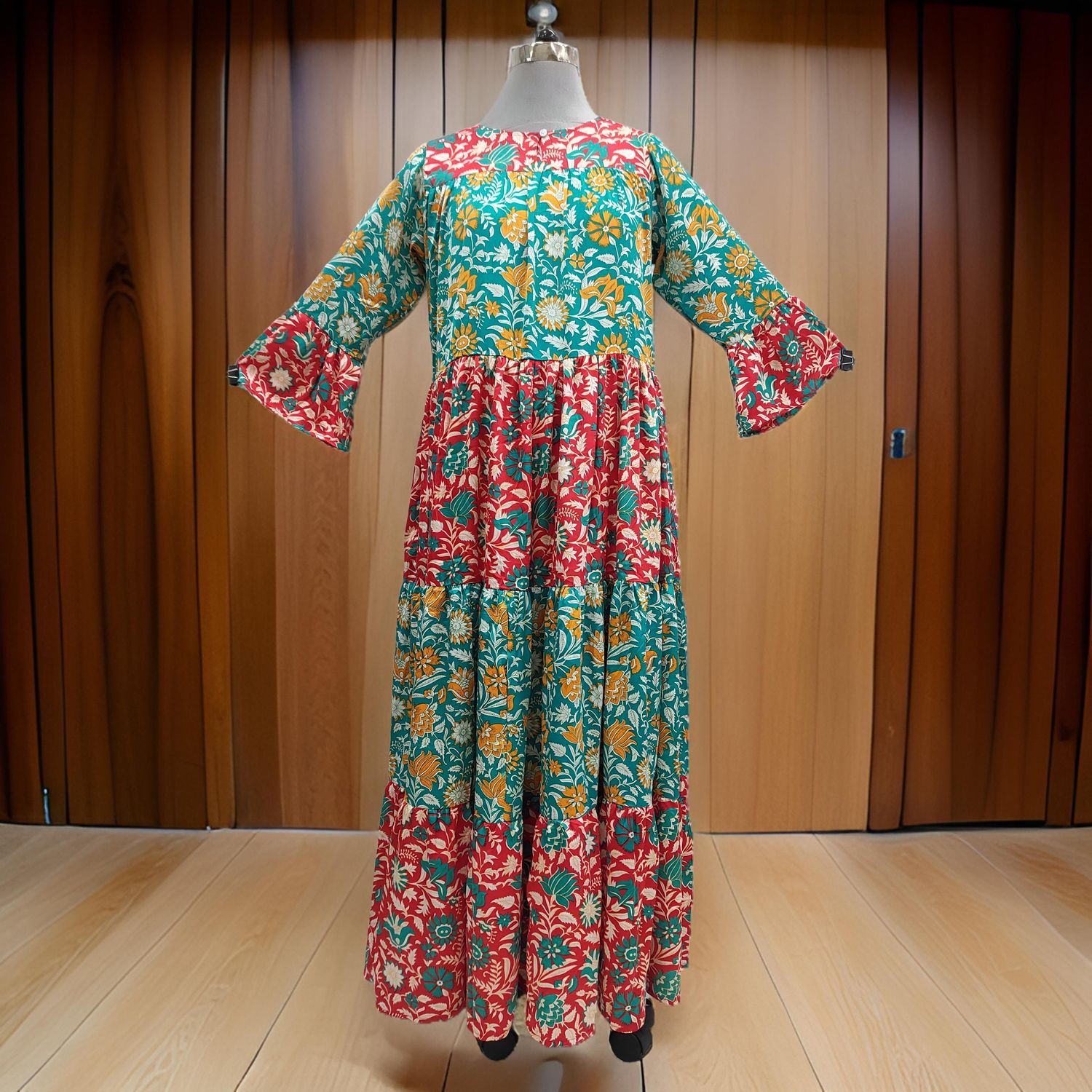 L/XL Satin Moon Printed Cotton Dress 57" Long Jalabiya