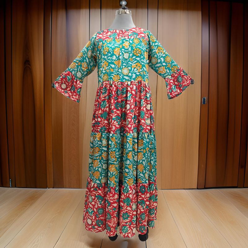 L/XL Satin Moon Printed Cotton Dress 57" Long Jalabiya