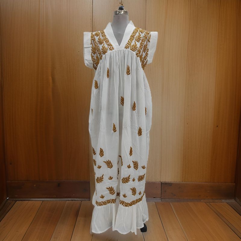 2XL/3XL Amani Embroidery Cotton Dress 57" Short Sleeves Jalabiya