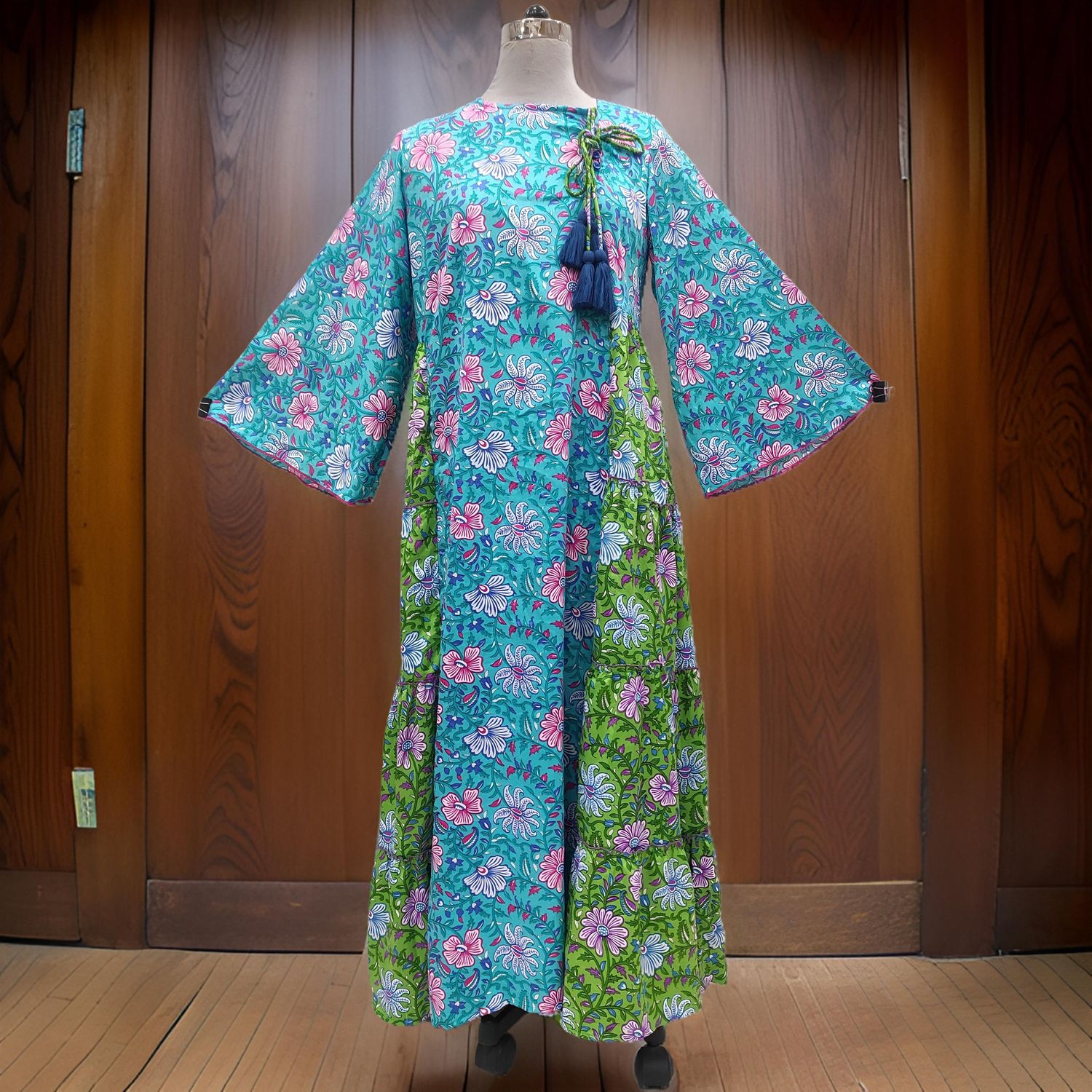 L/XL Satin Cindrella Printed Cotton Dress 57" Long Jalabiya