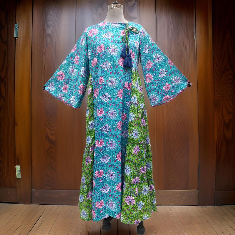 S/M Satin Cindrella Printed Cotton Dress 57" Long Jalabiya