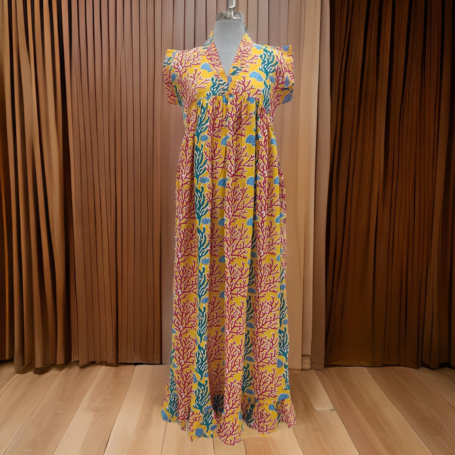 L/XL Amani Printed Cotton Dress 60" Short Sleeves Jalabiya