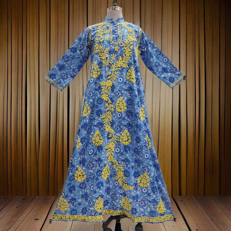 8-9 Year Embroidery Sofi Cotton Girls Dress 42" Long Jalabiya