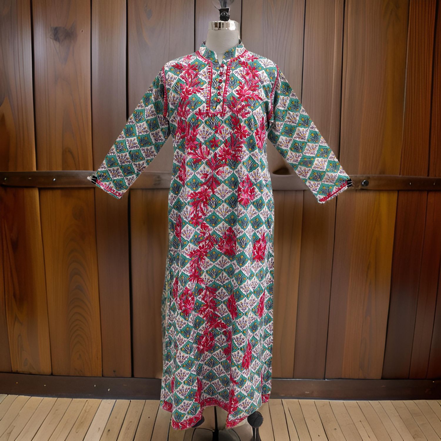 S/M Sofi Embroidery Printed Cotton Dress 57" Long Jalabiya