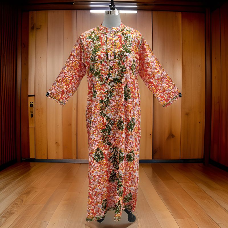 L/XL Sofi Embroidery Printed Cotton Dress 57" Long Jalabiya