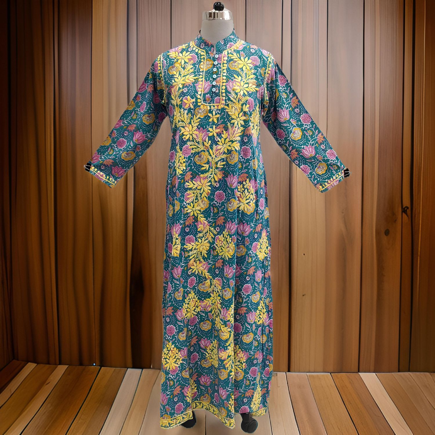 XS/S Sofi Embroidery Printed Cotton Dress 54" Long Jalabiya