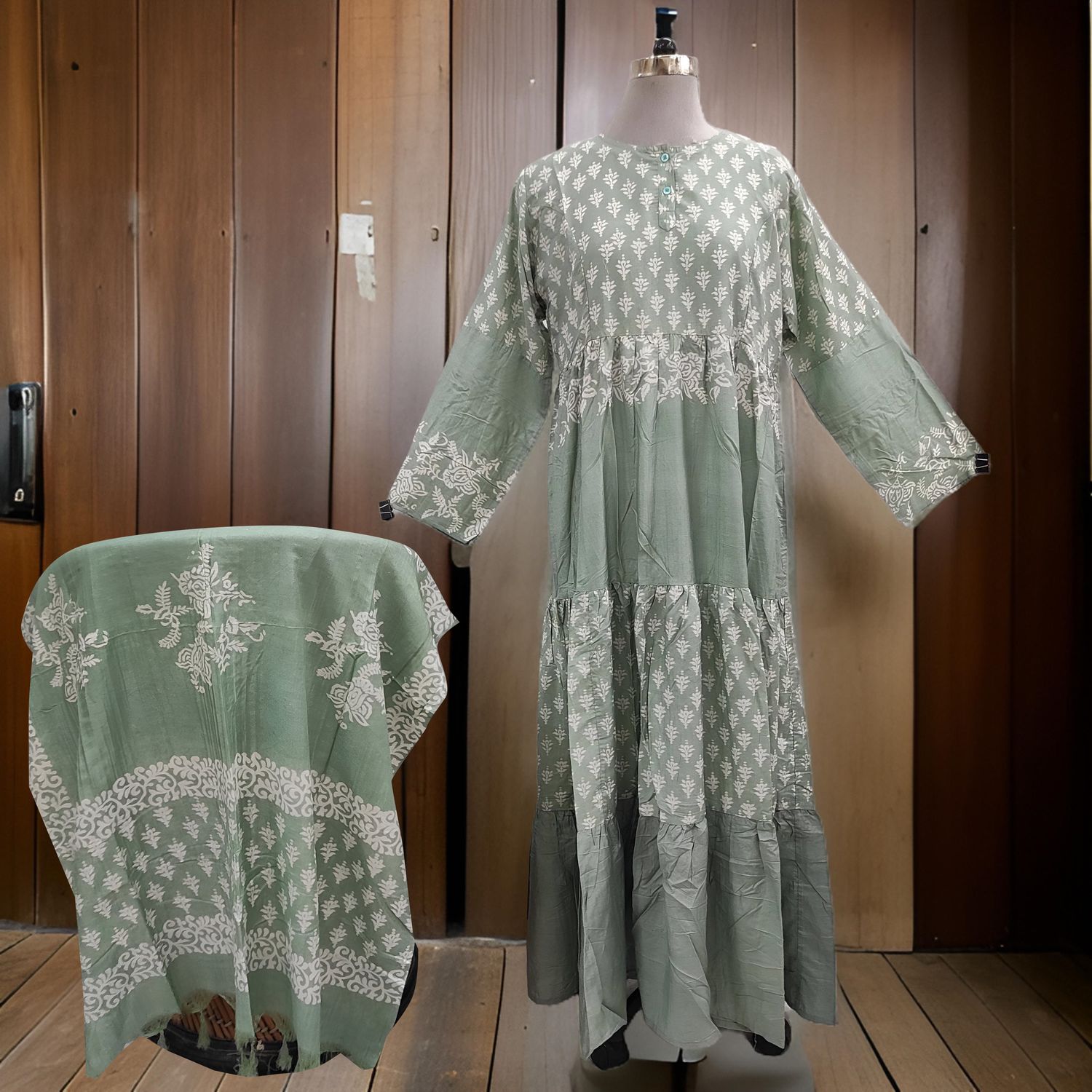 L/XL Juhi Printed Cotton Dress 57" Long Jalabiya