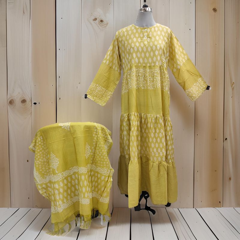 L/XL Juhi Printed Cotton Dress 57" Long Jalabiya With Sheila