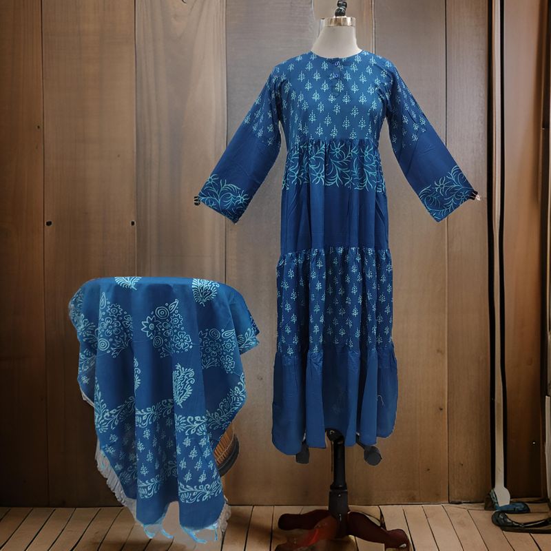 S/M Cotton Printed Juhi Dress 57" Long Jalabiya With Sheila