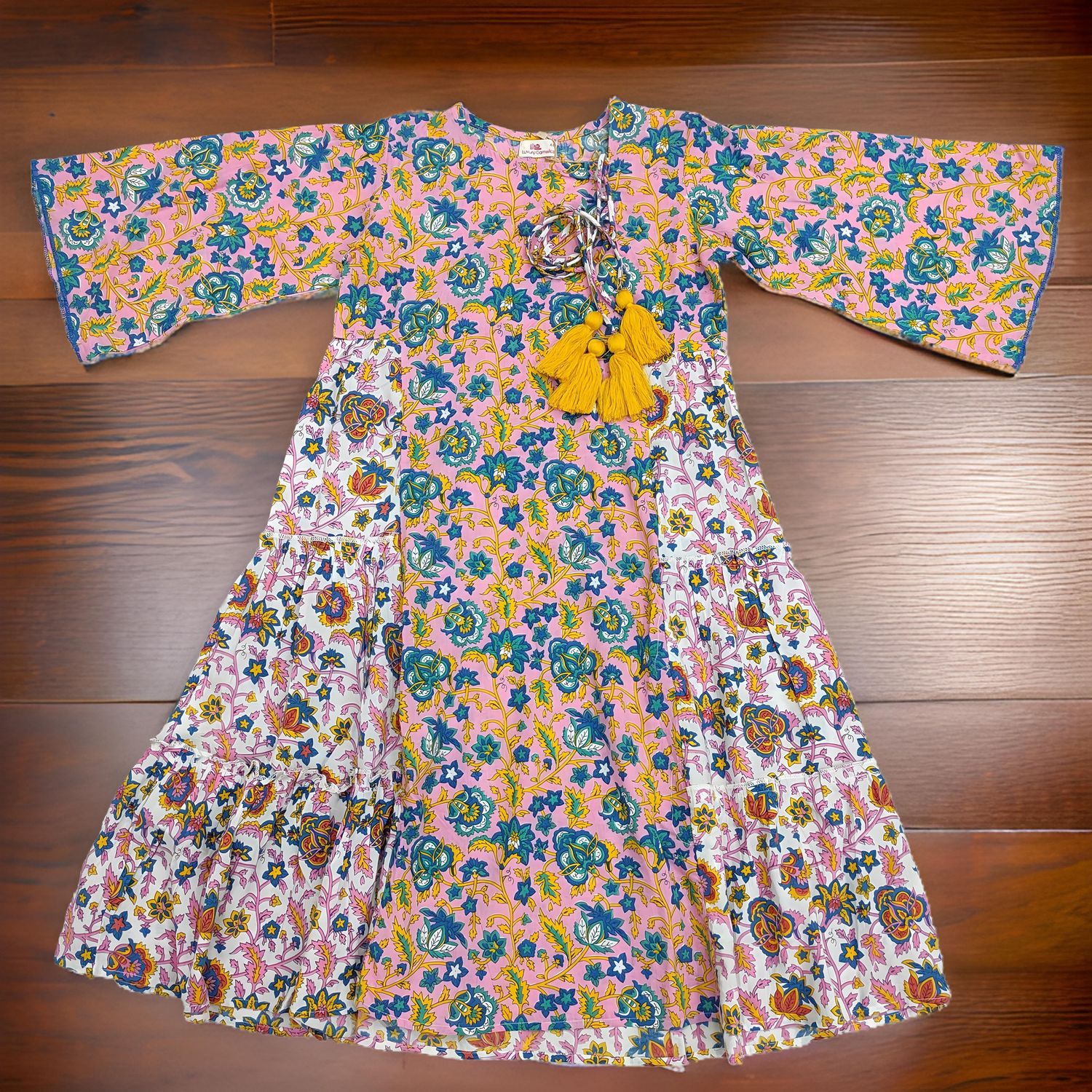 6-7 Year Cindrella Pink Printed Cotton Girls Dress 38" Long Jalabiya