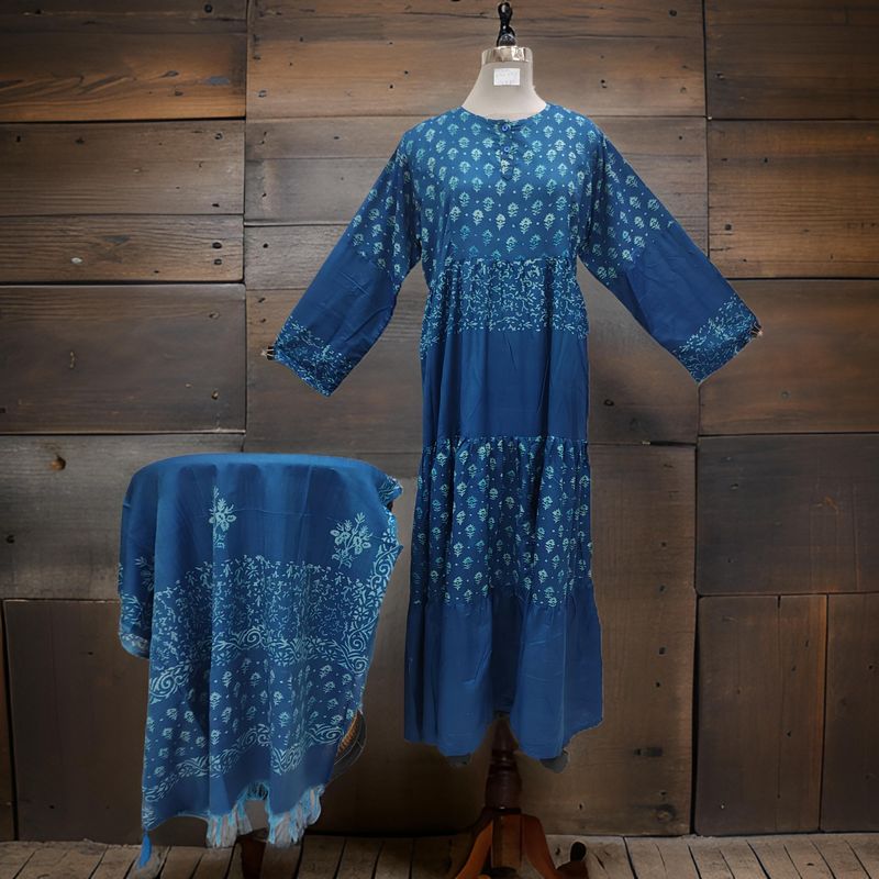 L/XL Juhi Printed Cotton Dress 57" Long Jalabiya With Sheila