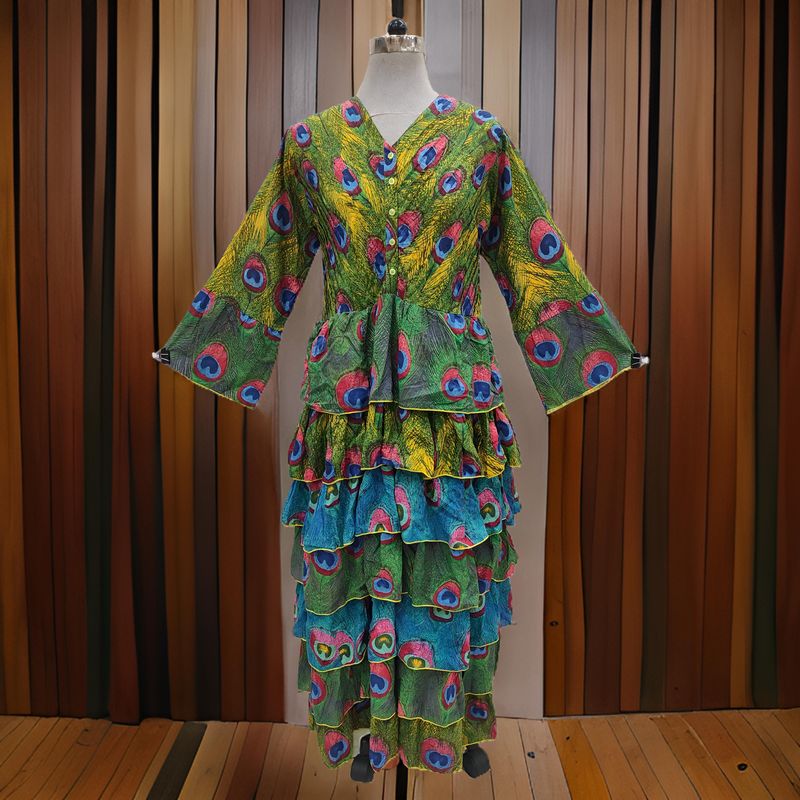 S/M Zyana Printed Cotton Dress 57" Long Jalabiya