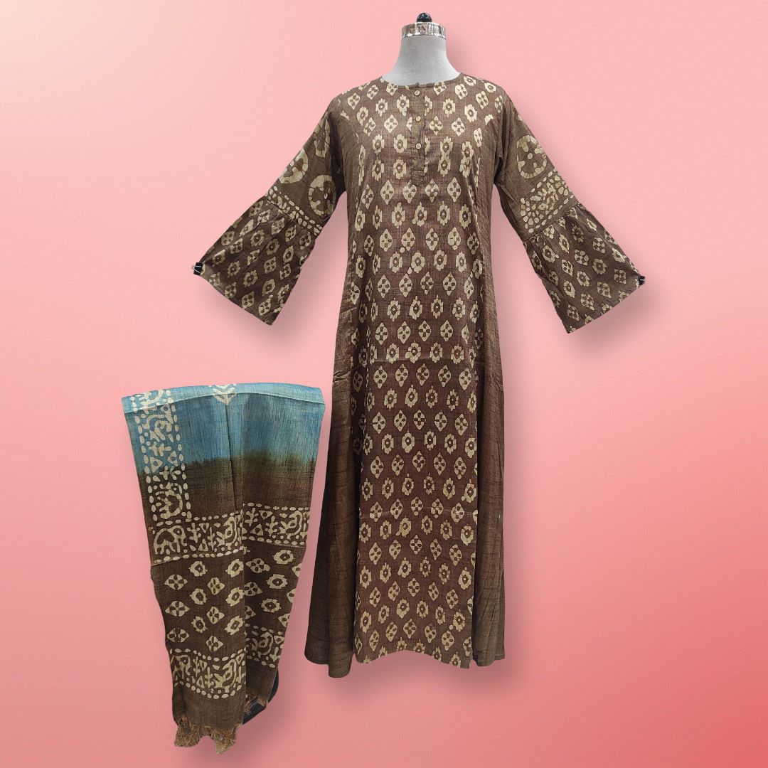 L/XL Cotton Printed Marry Dress 56" Long Jalabiya With Sheila