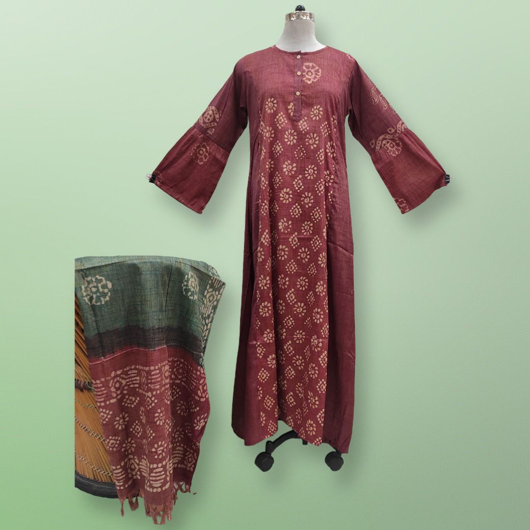 S/M Cotton Printed Marry Dress 56" Long Jalabiya With Sheila