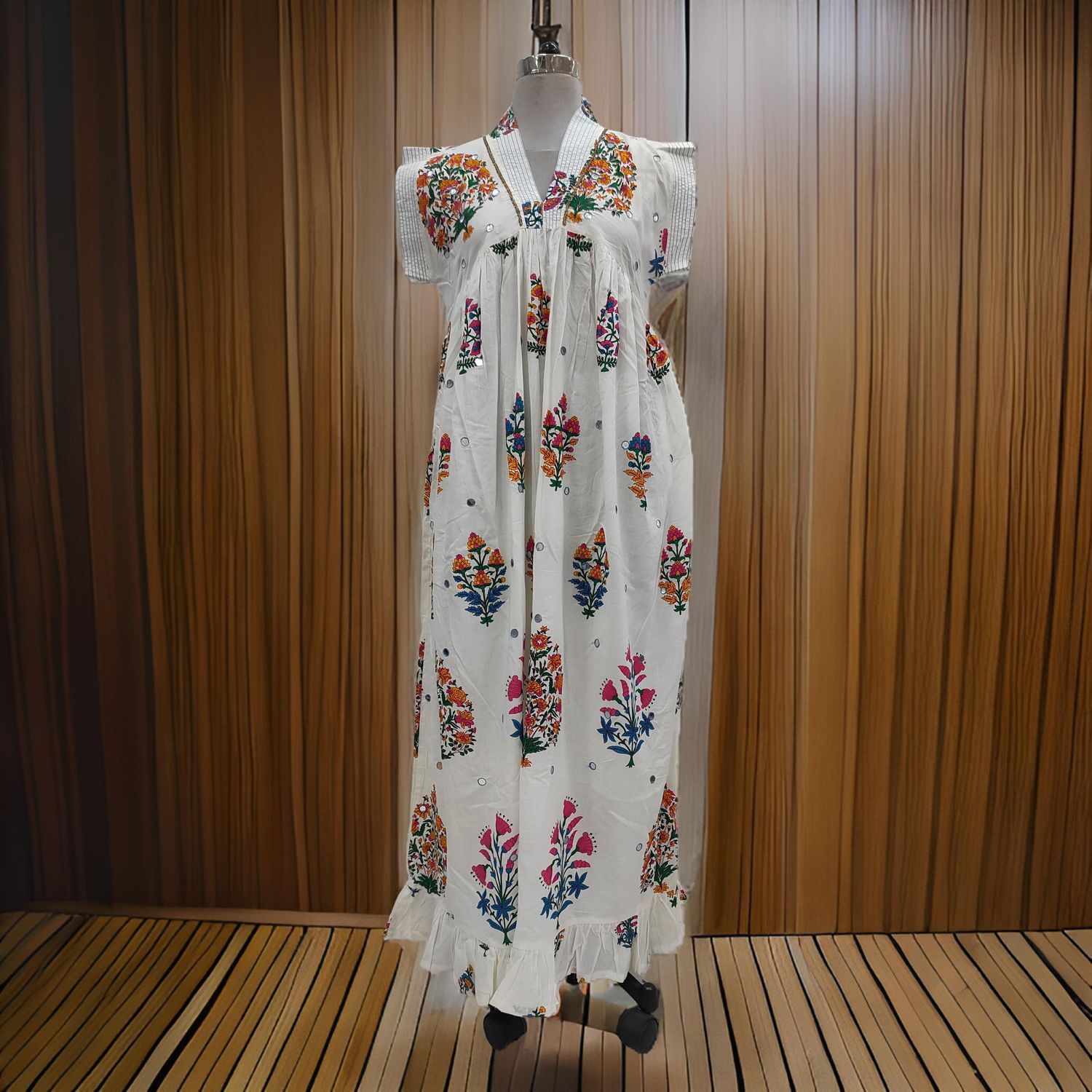 S/M Amani Printed Cotton Dress 57" Short Sleeves Jalabiya