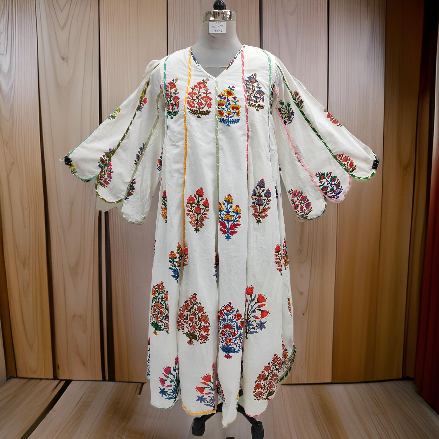 XS/S Meher White Printed Cotton Dress 54" Long Jalabiya