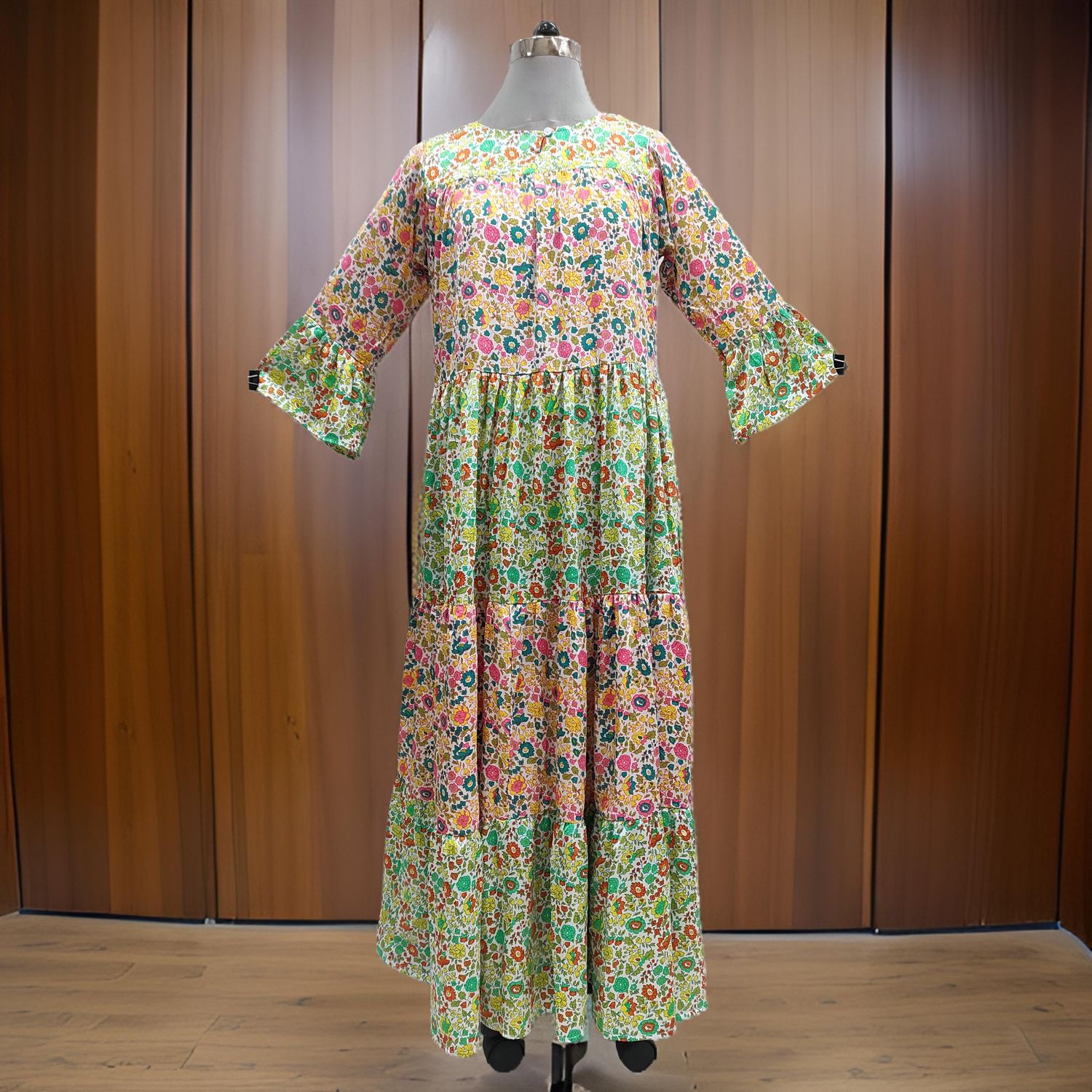 L/XL Satin Moon Printed Cotton Dress 57" Long Jalabiya