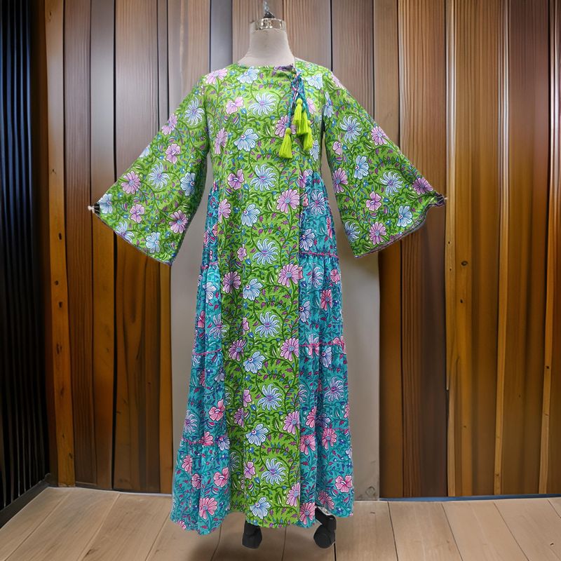 L/XL Satin Cindrella Printed Cotton Dress 57" Long Jalabiya