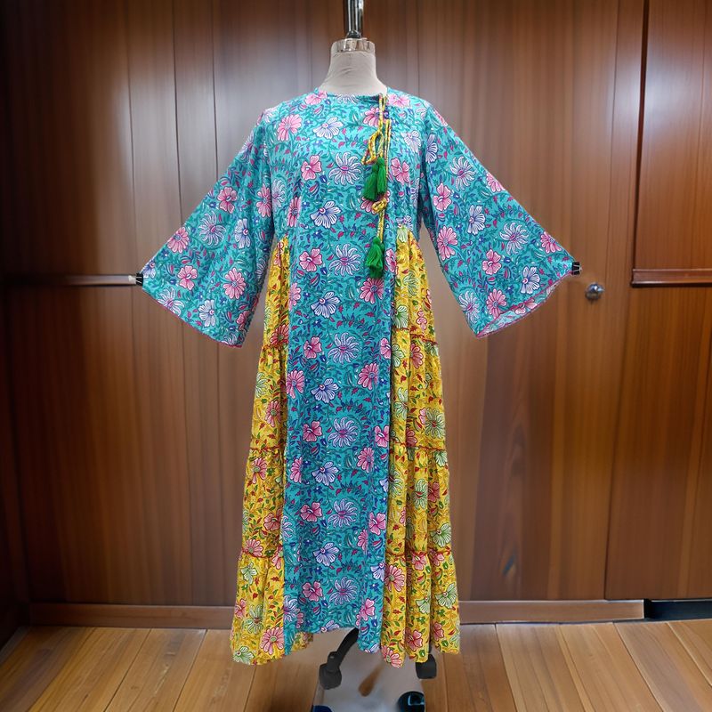 L/XL Satin Cindrella Printed Cotton Dress 57" Long Jalabiya