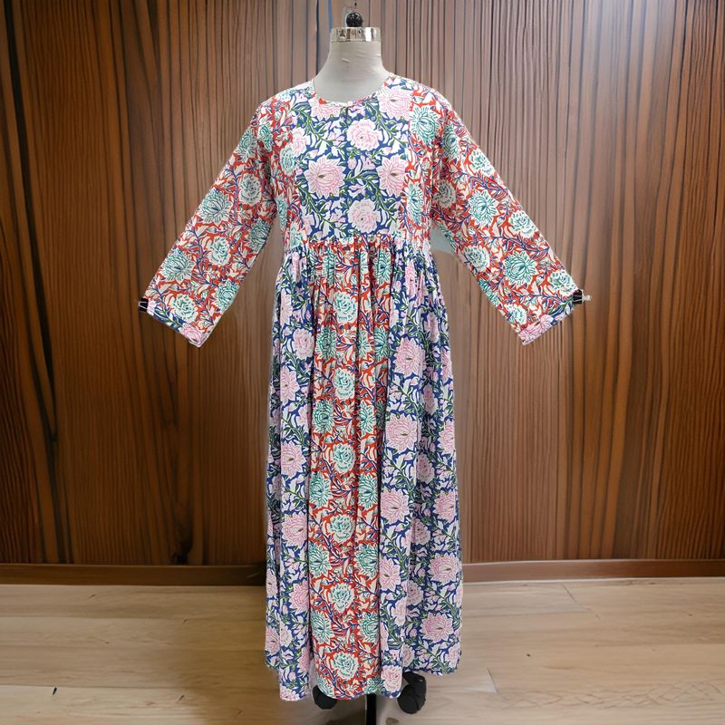 S/M Heba Printed Cotton Dress 57" Long  Jalabiya