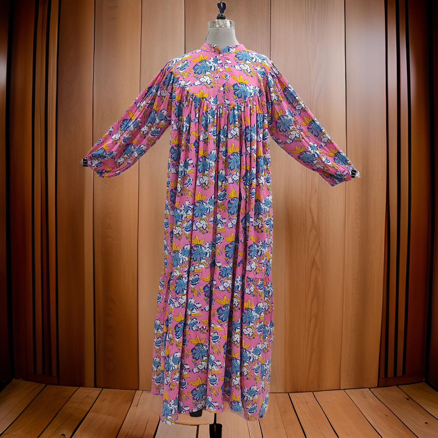 L/XL Alfia Printed Cotton Dress 57" Long Jalabiya