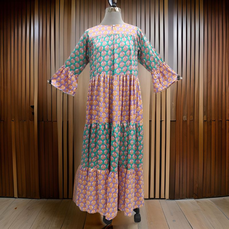 L/XL Satin Moon Printed Cotton Dress 57" Long Jalabiya