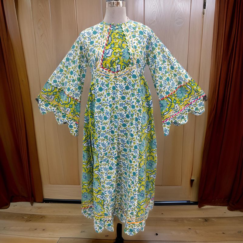 L/XL Esah Printed Cotton Dress 57" Long Jalabiya