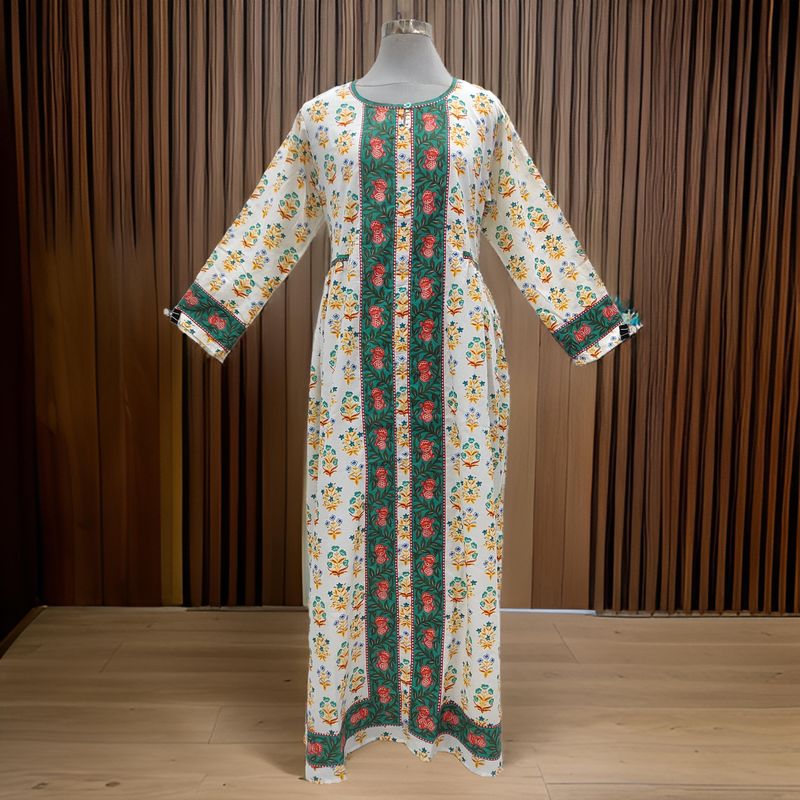 S/M Bhopali Printed Cotton Dress 60" Long Jalabiya