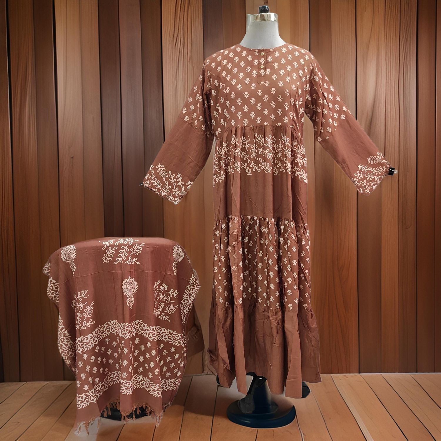 L/XL Juhi Printed Cotton Dress 57" Long Jalabiya