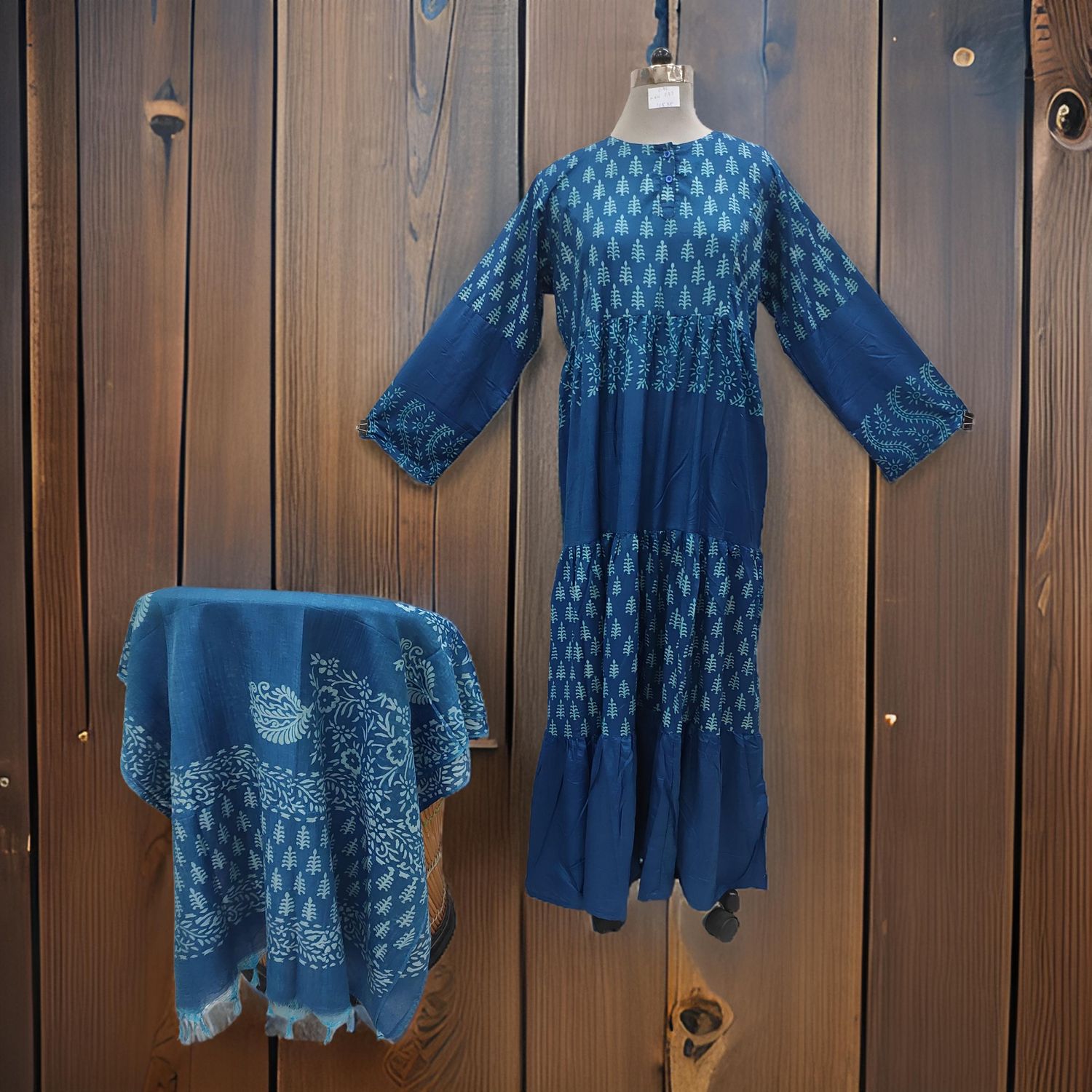 L/XL Juhi Printed Cotton Dress 57" Long Jalabiya With Sheila