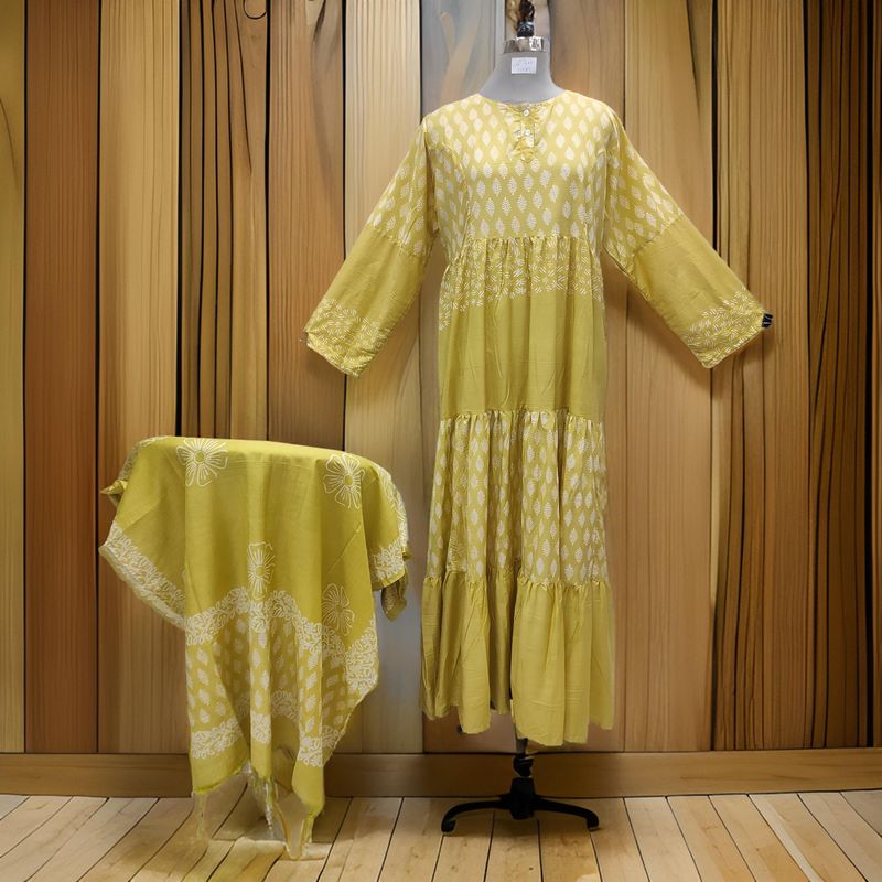 L/XL Juhi Printed Cotton Dress 57" Long Jalabiya With Sheila