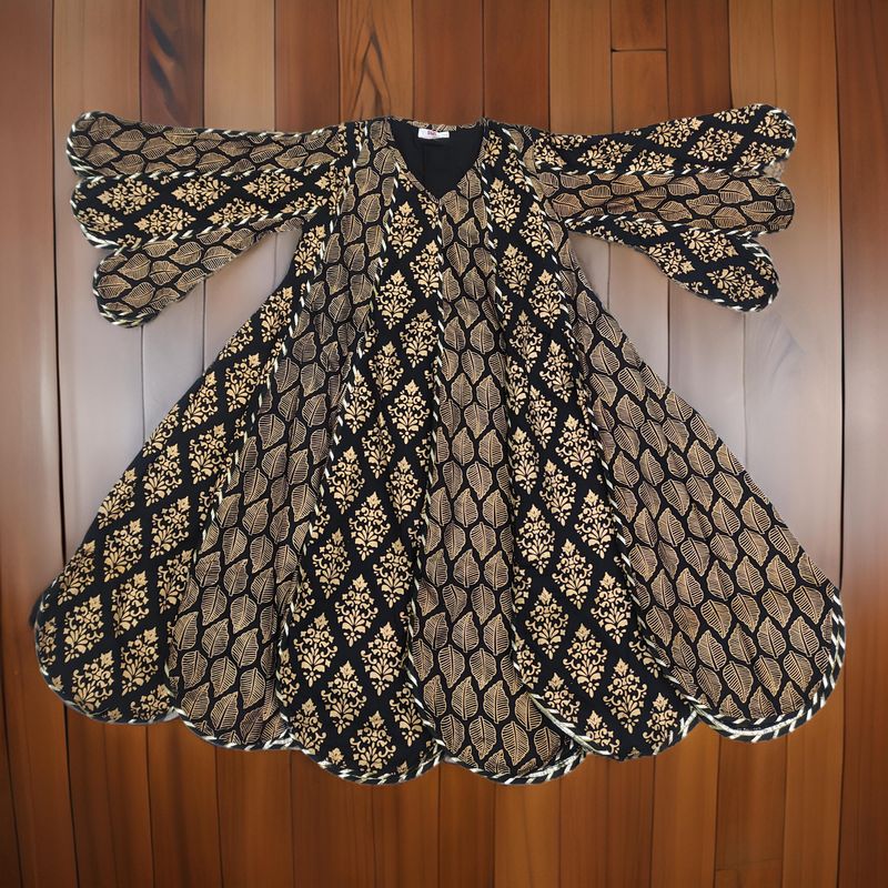 6-7 Year Meher Gold Printed Cotton Girls Dress 38"Long Jalabiya