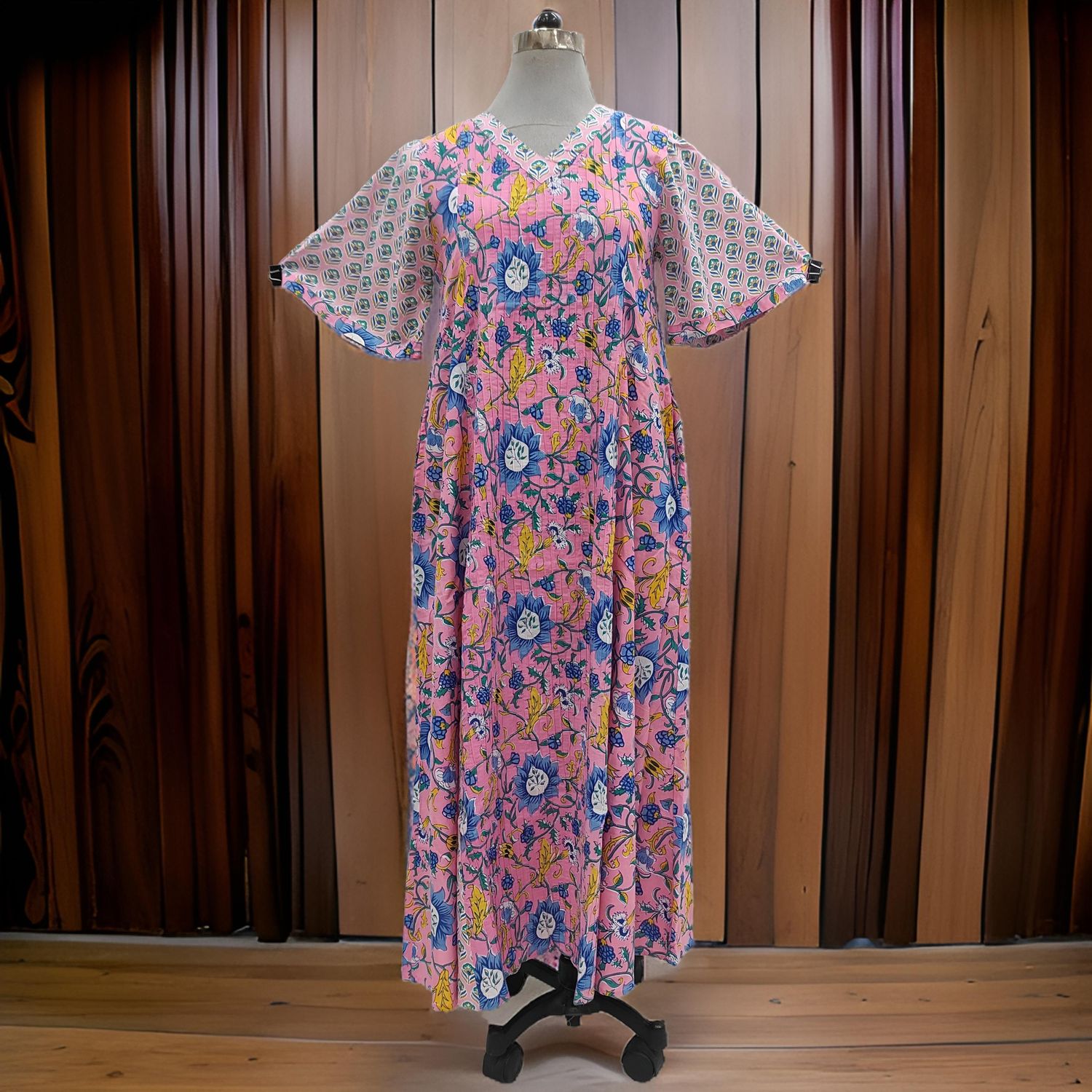 XS/S Marya Printed Cotton Dress 54" Short Sleeves Jalabiya