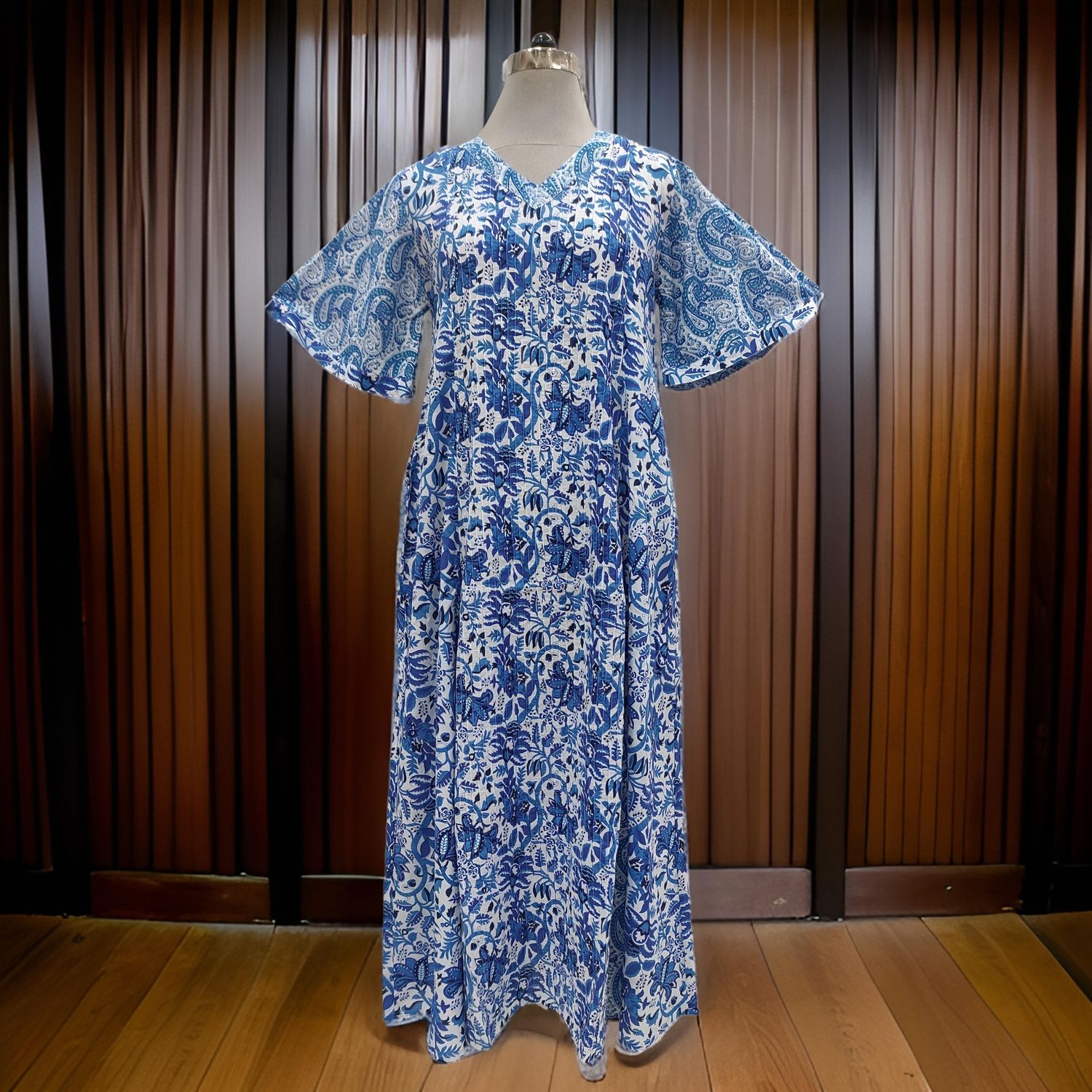 XS/S Marya Printed Cotton Dress 54" Short Sleeves Jalabiya