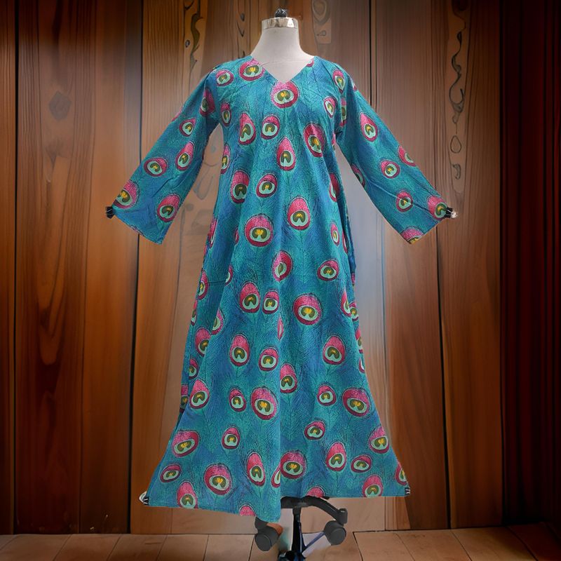 S/M Khadijah Printed Cotton Dress 57"Long Jalabiya