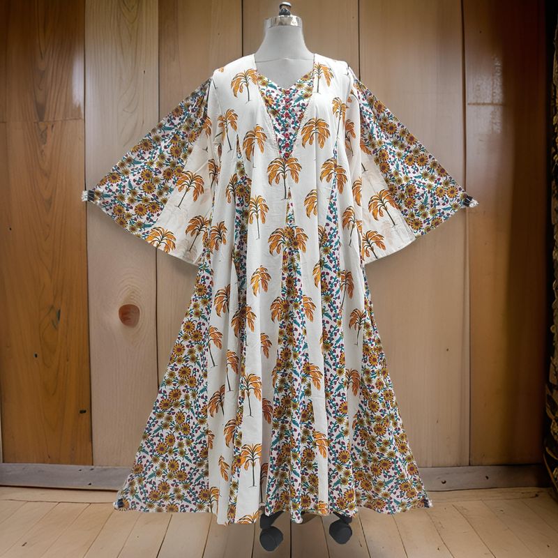 L/XL Payal Printed Cotton Dress 57" Long Jalabiya